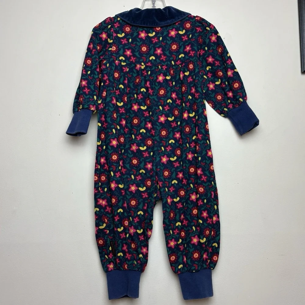Vintage 1996 Gymboree Floral Holiday Plaid Blue Velvet Corduroy XS 9-18 Months